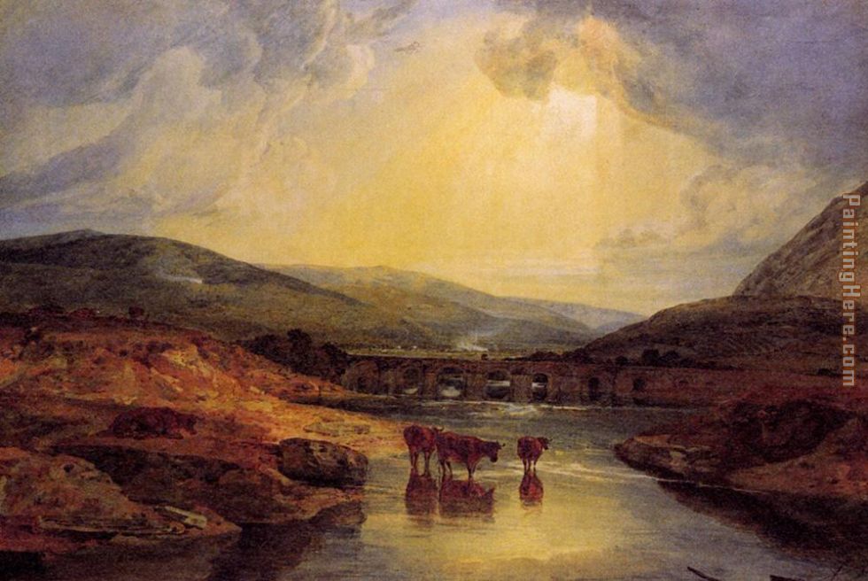 Abergavenny Bridge Monmountshire clearing up after a showery day painting - Joseph Mallord William Turner Abergavenny Bridge Monmountshire clearing up after a showery day art painting
